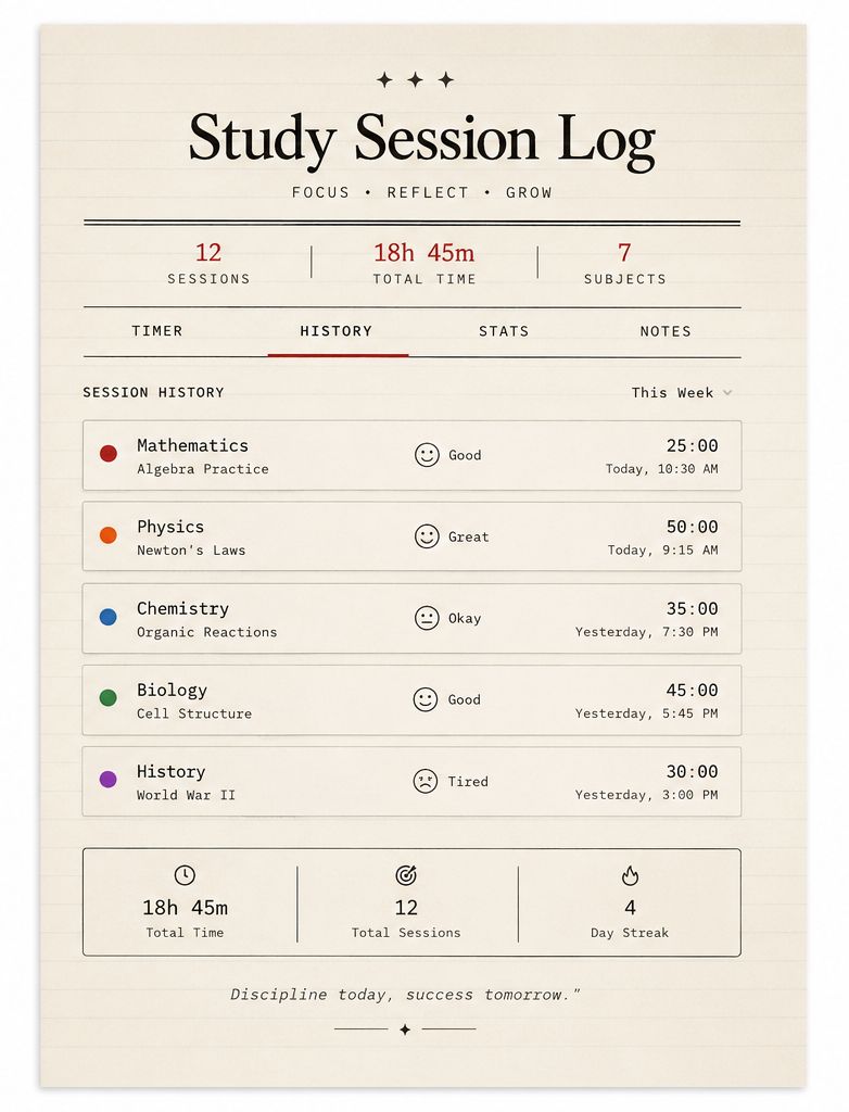 Study session log